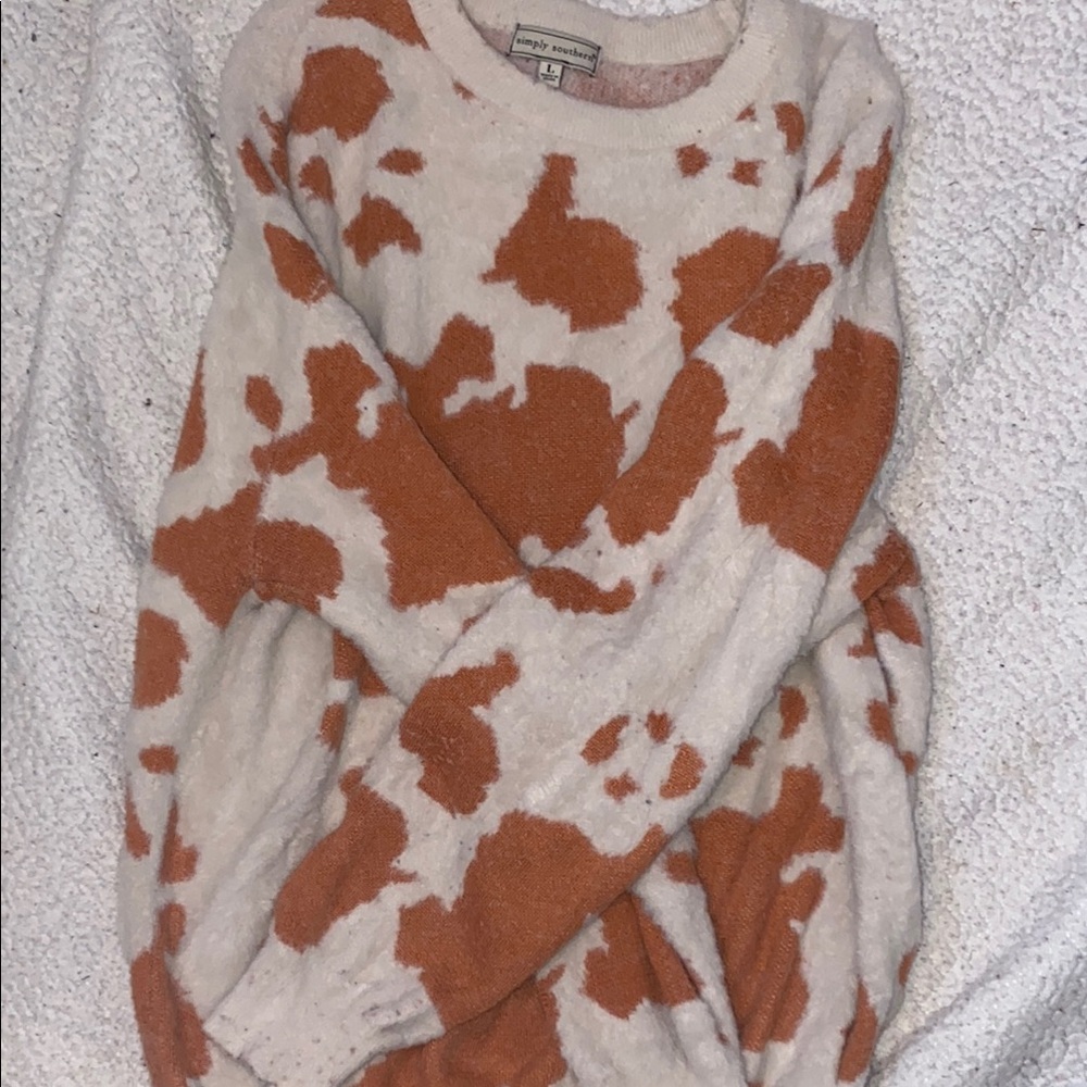 Simply Southern Orange and Cream Crew Neck Sweater